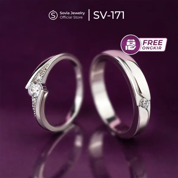 Sovia Jewelry - Cincin Couple Lamaran Tunangan Nikah Silver Permata Zirconia SV 116
