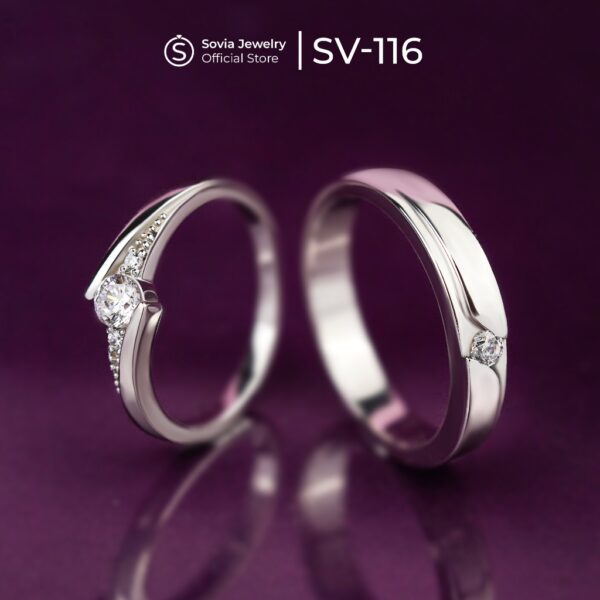 Sovia Jewelry - Cincin Couple Lamaran Tunangan Nikah Silver Permata Zirconia SV 116