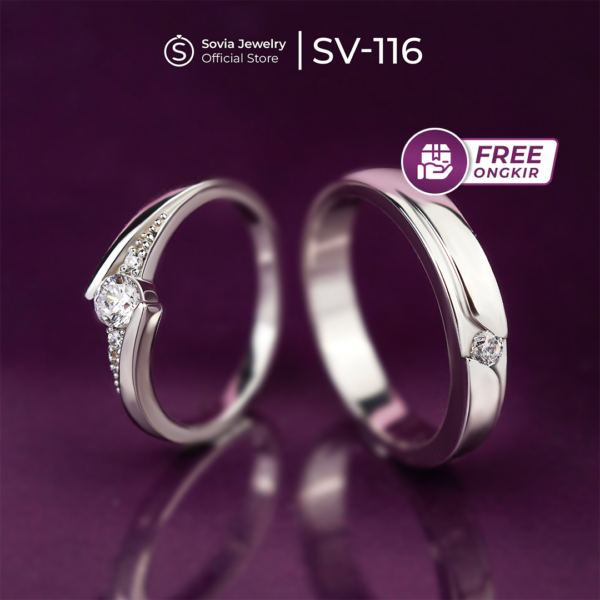 Custom Cincin Couple Lamaran Tunangan Nikah Silver Permata Zirconia SV 116