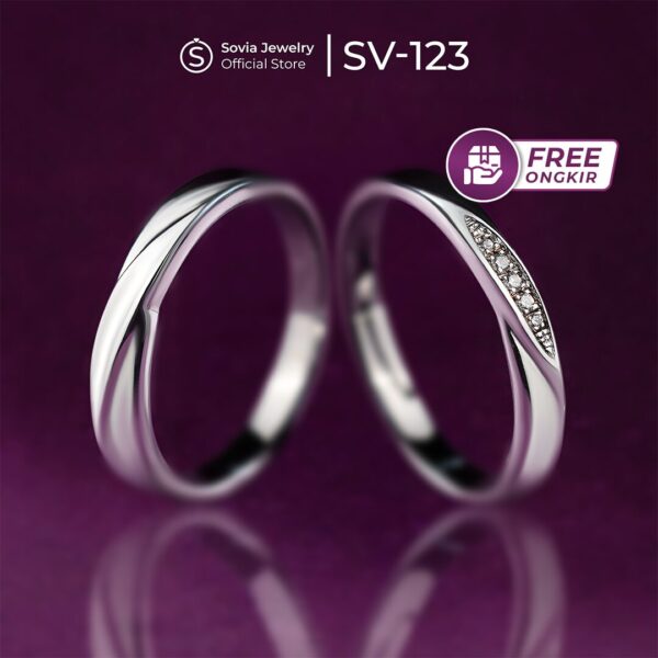 Custom Cincin Couple Kawin Nikah Lamaran Palladium 50% Emas Putih 75% Desain SV-123